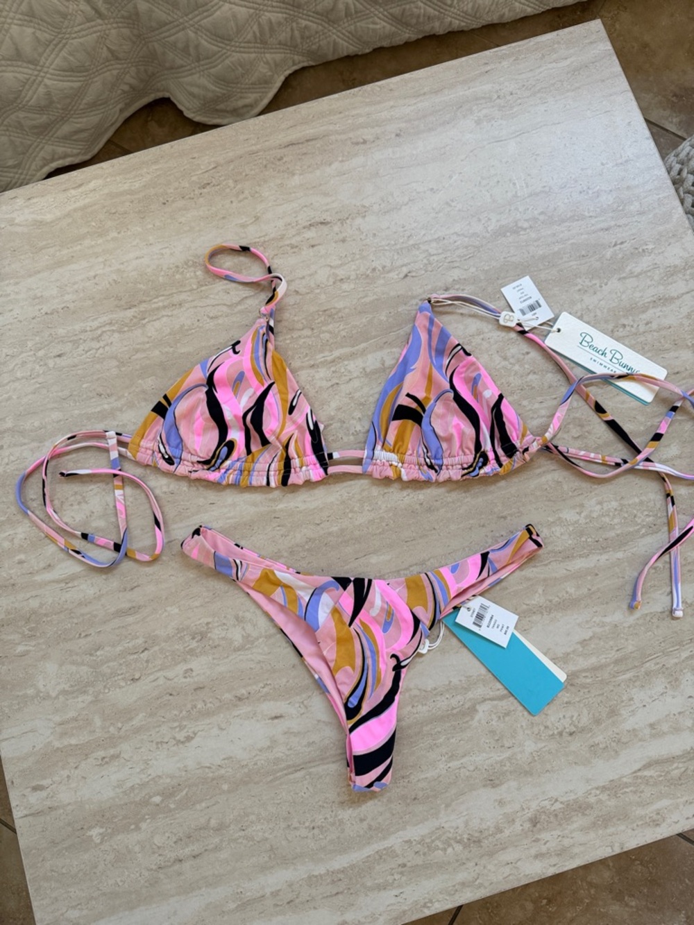 Beach Bunny Pink Multicolor Swirl Triangle Bikini Top